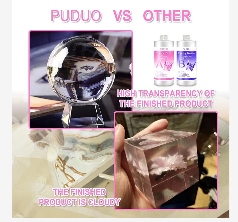 Puduo Epoxy Resin Clear Kit 64 OZ for Art, Jewelry Making, Crafts, Keychain - Including 32 OZ Resin and 32 OZ Hardener, Fast Curing 2 Part AB Epoxy Casting Resin by - Image 4